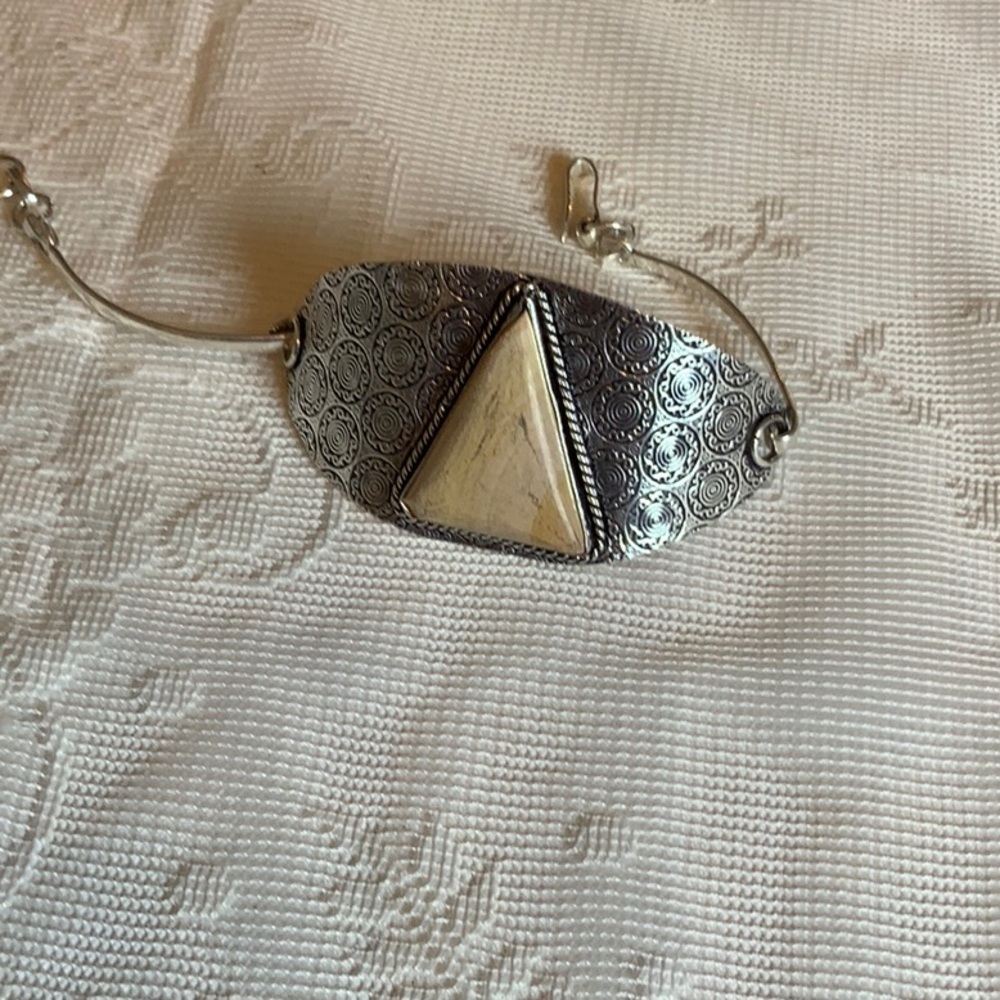 Silver and Cream Geometric Bracelet